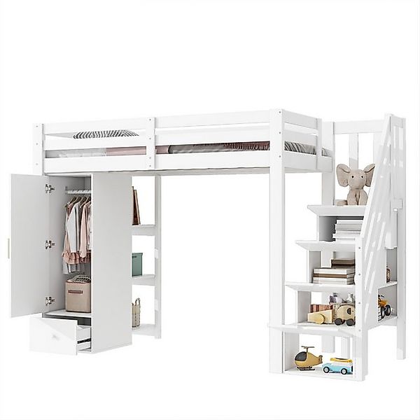 Gotagee Hochbett 90x200 Einzelbett Stauraumbett Jugendbett Multifunktionsbe günstig online kaufen