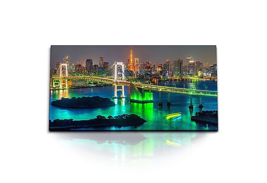 Sinus Art Leinwandbild Kunstdruck Bilder 120x60cm Tokio Skyline Japan Nacht günstig online kaufen