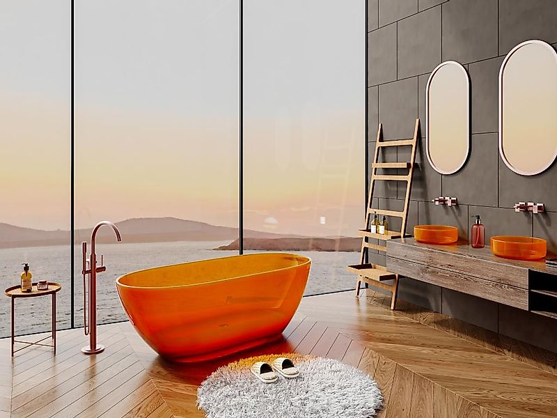 Freistehende Badewanne durchsichtig - 292 l - 160 x 72 x 56 cm - Orange - H günstig online kaufen