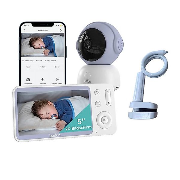 Boifun Video-Babyphone 5" Babyphone mit Kamera und App 2K/3MP PTZ 345°/65° günstig online kaufen