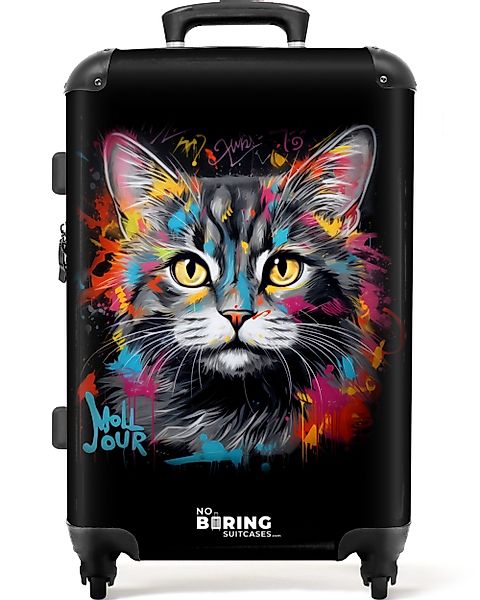 NoBoringSuitcases.com© Hartschalen-Trolley Katze mit bunten Pinselstrichen günstig online kaufen