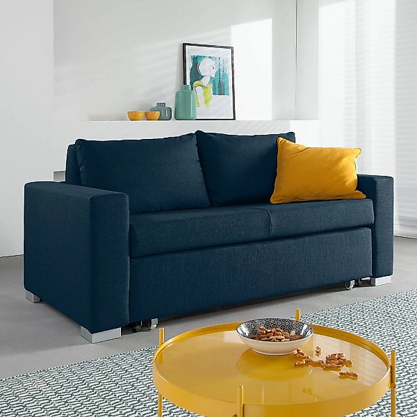 home24 mooved Schlafsofa Latina 2-Sitzer Blau Webstoff 190x90x90 cm (BxHxT) günstig online kaufen