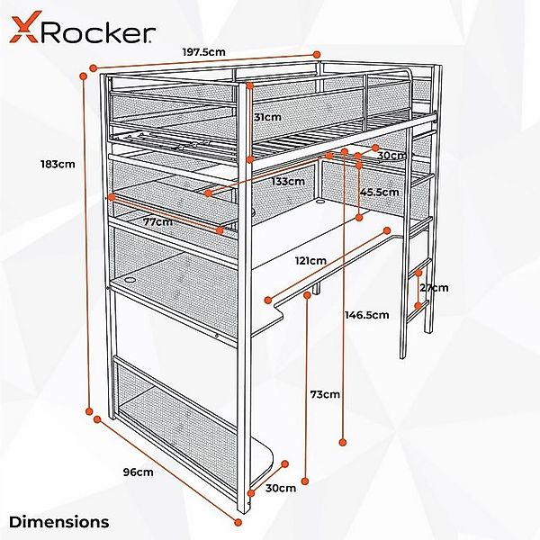 X Rocker Hochbett Battlebunk Gaming Hochbett mit XL-Schreibtisch günstig online kaufen