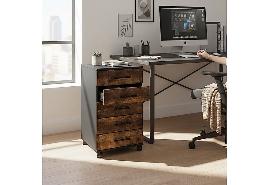 relaxdays Rollcontainer mit 5 Schublade, Industrial-Schwarz günstig online kaufen