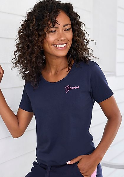 Vivance Kurzarmshirt, T-Shirt mit Stickerei, Loungewear günstig online kaufen