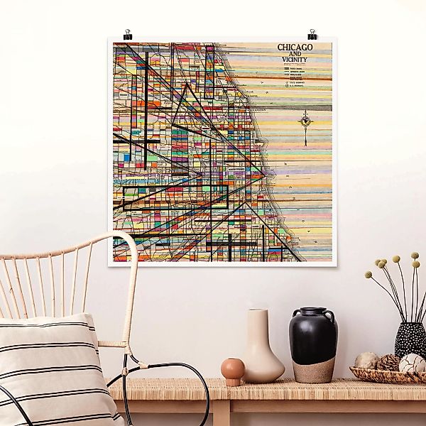 Poster Stadtplan - Quadrat Moderne Karte von Chicago günstig online kaufen