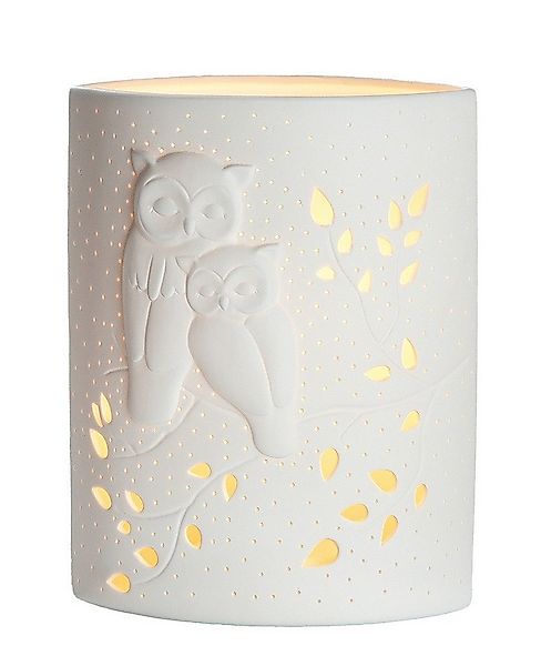 GILDE Tischleuchte Porzellan Lampe Ellipse Eulenpaar weiß 28cm, ohne Leucht günstig online kaufen