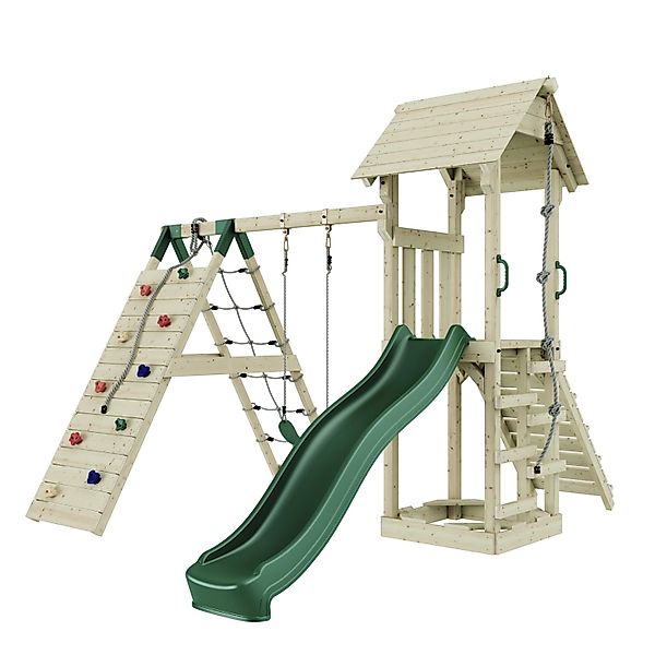 OutdoorToys Spielturm Trondheim, aus Holz in Dunkelgrün mit Kinderschaukel günstig online kaufen