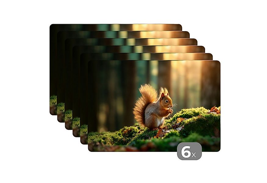 MuchoWow Platzset Eichhörnchen - Nuss - Gras, (6-St), Platzsets, Tischset, günstig online kaufen