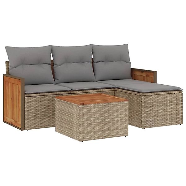 vidaXL 5-Tlg Garten-Sofagarnitur mit Kissen Beige Poly Rattan 3227592 günstig online kaufen