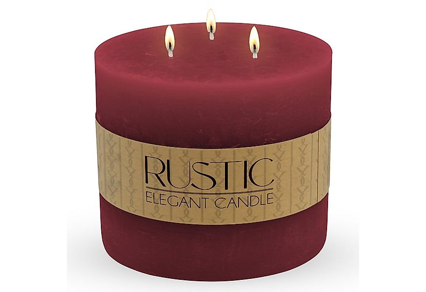 Spetebo Rustic-Kerze XL 3-Docht Kerze rund unparfümiert (Große Stumpen Kerz günstig online kaufen