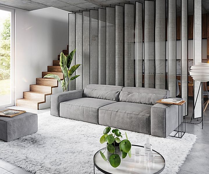 DELIFE Big-Sofa Sirpio, XL Mikrofaser Taupe 270x130 cm mit Hocker günstig online kaufen