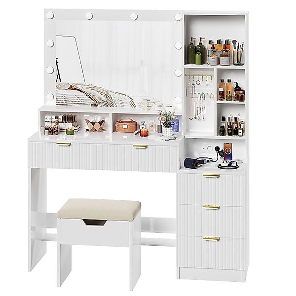 Furnicopia Schminktisch Einstellbare LED-Beleuchtung Fünf Schubladen günstig online kaufen