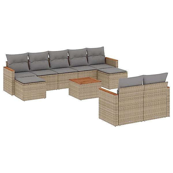 vidaXL 10-Tlg Garten-Sofagarnitur mit Kissen Beige Poly Rattan 3258811 günstig online kaufen