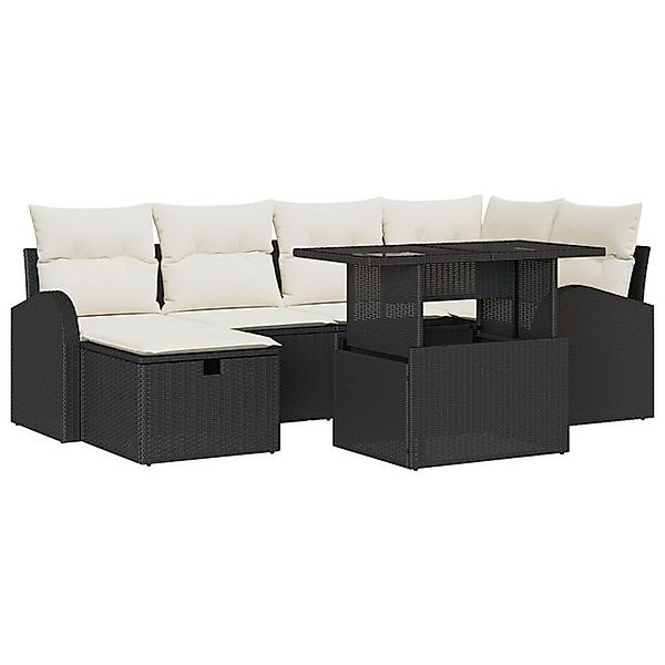 vidaXL Loungesofa 7-teiliges Garten Sofa Set mit Kissen Schwarz Poly Rattan günstig online kaufen