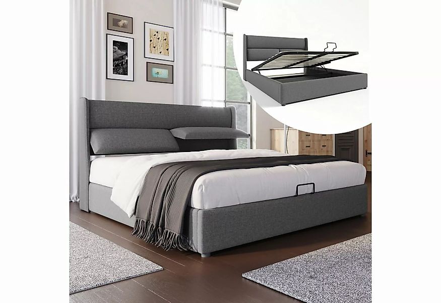SOFTWEARY Polsterbett Doppelbett mit Lattenrost und Bettkasten, Leinen (180 günstig online kaufen
