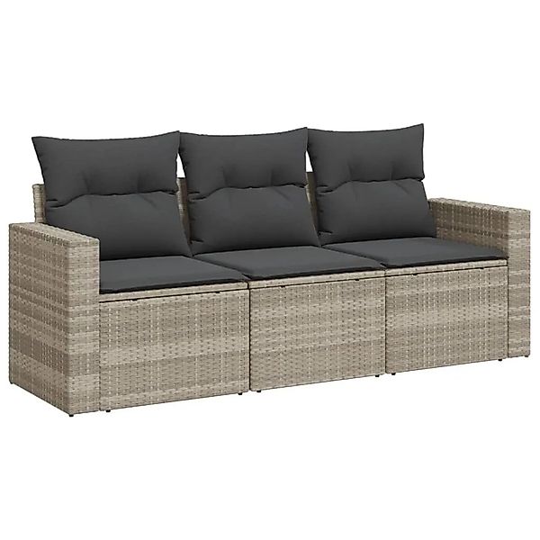 vidaXL 3-Tlg Garten-Sofagarnitur mit Kissen Hellgrau Poly Rattan 3250999 günstig online kaufen