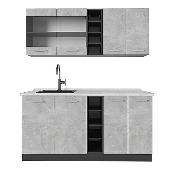 Vicco R-Line Singleküche Beton/Anthrazit 160 cm AP Marmor ohne E-Geräte günstig online kaufen