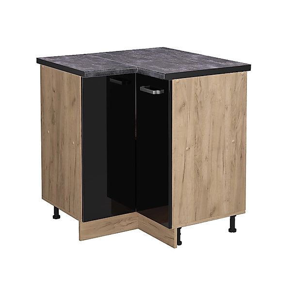 Vicco Eckunterschrank R-Line Schwarz Hochglanz/Goldkraft Eiche 76 cm AP Ant günstig online kaufen