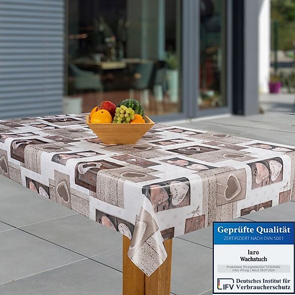 laro Tischdecke Wachstuch-Tischdecken Abwaschbar Herzen beige. günstig online kaufen