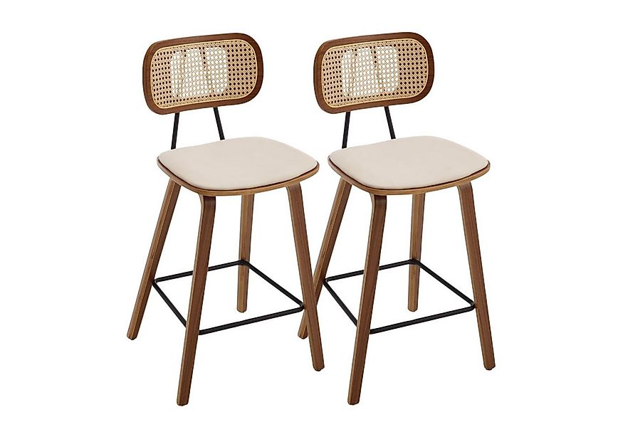 WAHSON OFFICE CHAIRS Barhocker 2er Rattan Barhocker mit PU Leder und Holzbe günstig online kaufen