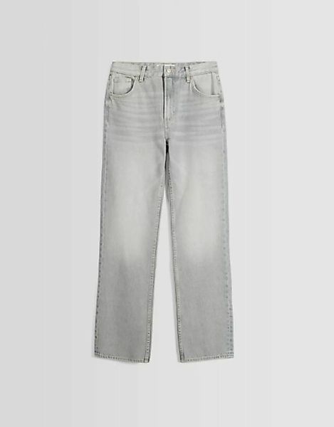 Bershka Straight Fit Jeans Damen 44 Grau günstig online kaufen