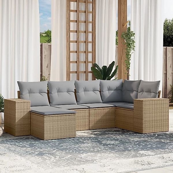 vidaXL 6-Tlg Garten-Sofagarnitur mit Kissen Beige Poly Rattan 3255196 günstig online kaufen