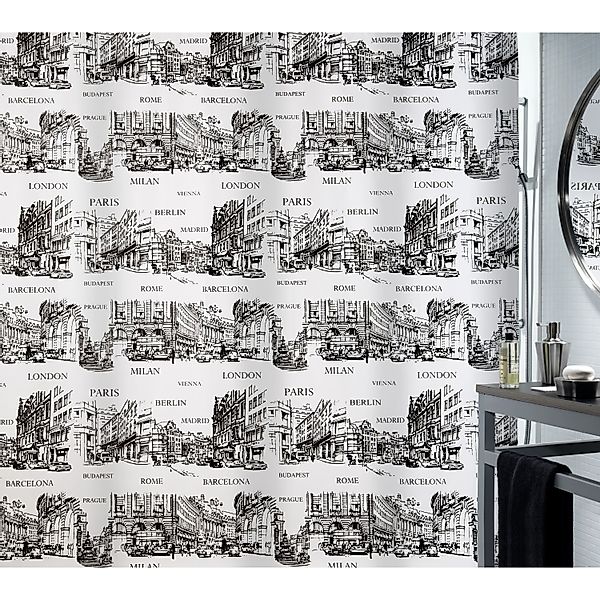 Spirella Duschvorhang Textil Places Black 180 cm x 200 cm günstig online kaufen