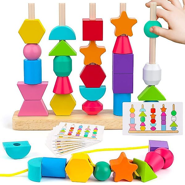 CLTYQ Lernspielzeug Montessori-Spiel – Holzperlen-Sequenzierungsspiel, Gesc günstig online kaufen