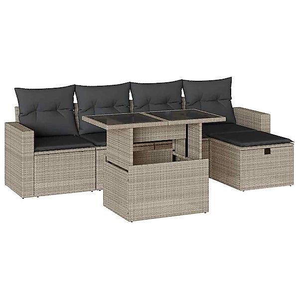 vidaXL 6-Tlg Garten-Sofagarnitur mit Kissen Hellgrau Poly Rattan 3274812 günstig online kaufen