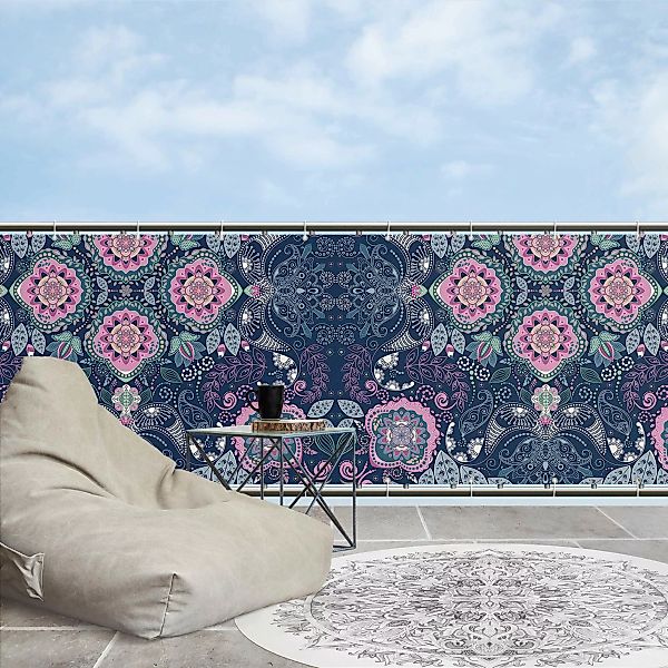 Balkon Sichtschutz Detailliertes Boho Muster in Blau günstig online kaufen