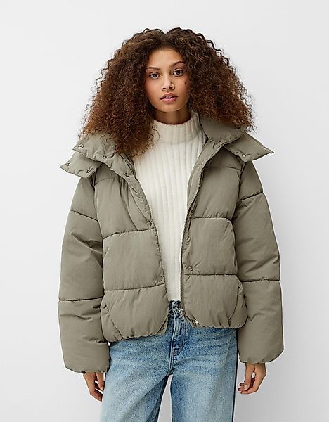 Bershka Wasserabweisende Steppjacke Mit Kapuze Damen Xs Khaki günstig online kaufen