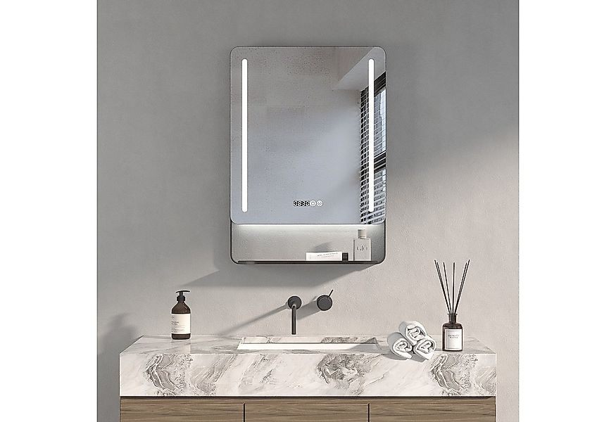 AQUALAVOS Badspiegel Wandspiegel Bad Spiegel mit Ablage 50x70cm LED Uhr Lig günstig online kaufen