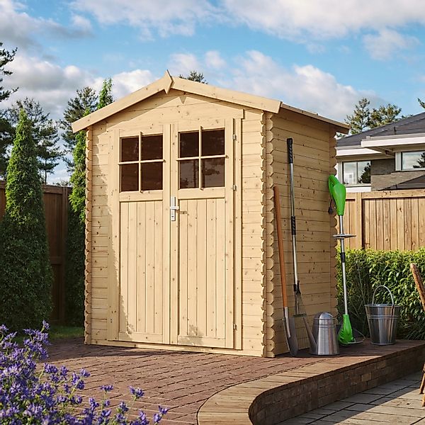 Timbela Holz-Gartenhaus M367F+M367G mit Boden Beige Braun 1,98 m² FSC® günstig online kaufen