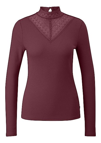QS Langarmshirt T-Shirt Rippshirt mit Spitzeneinsatz und Stehkragen günstig online kaufen