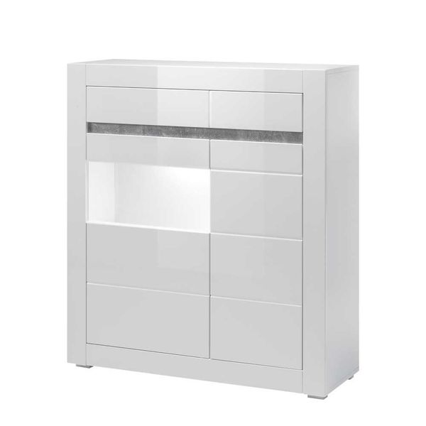 Wohnzimmer Highboard in Hochglanz Weiß und Beton Grau 100 cm breit günstig online kaufen