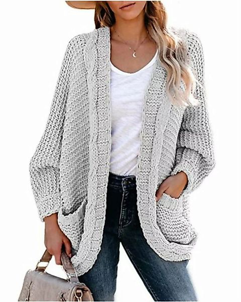 KIKI Cardigan Strickjacke Damen Lange Open Front Sweater mit Tasche Grobstr günstig online kaufen