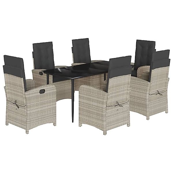 vidaXL 7-Tlg Garten-Essgruppe mit Kissen Hellgrau Poly Rattan 3212847 günstig online kaufen