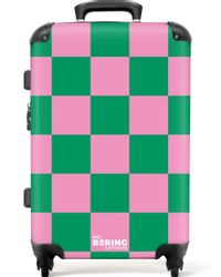 NoBoringSuitcases.com© Hartschalen-Trolley Rosa mit grünem Schachbrettmuste günstig online kaufen
