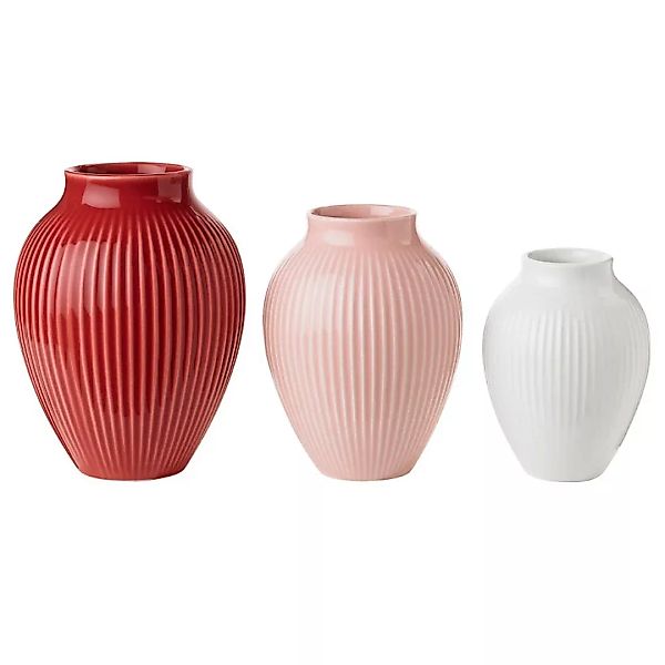 Knabstrup Vase geriffelt 3er Pack Bordeaux -rosa-weiß günstig online kaufen