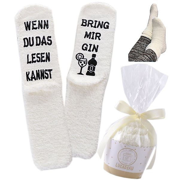Lucadeau Kuschelsocken mit "bring mir Gin", günstig online kaufen