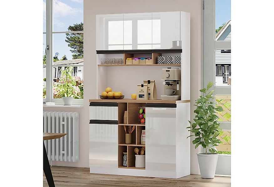 Flieks Küchenbuffet mit verstellbare Ablagen Hochschrank Hochglanz (1-St., günstig online kaufen