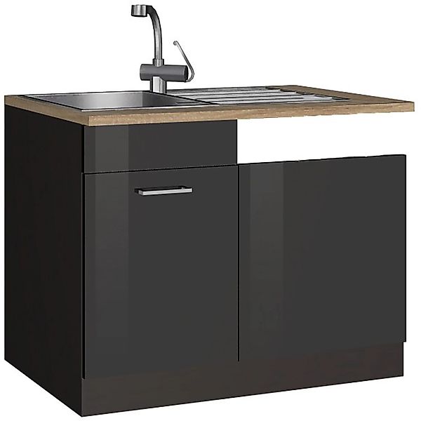 Held Möbel Küchen-Spülenunterschrank Mailand 110 cm Hochglanz Graphit/Graph günstig online kaufen