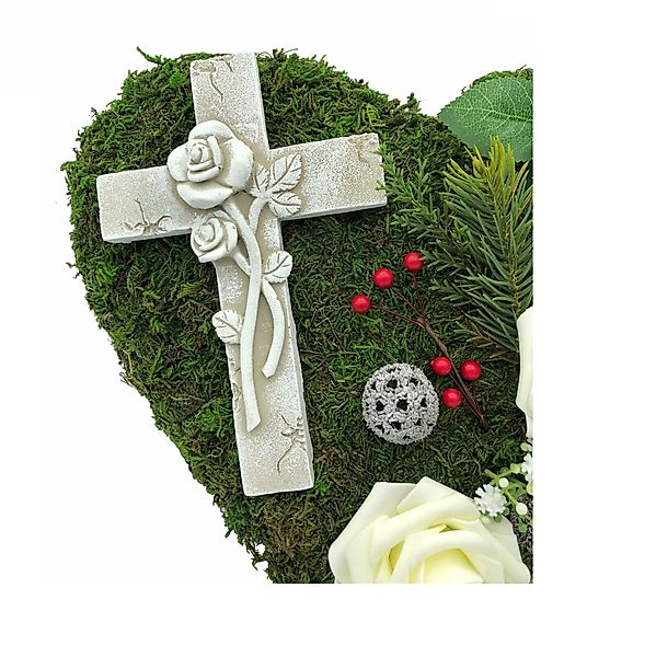 Radami Gartenfigur Grabgesteck Grabherz Moosherz "Kreuz" günstig online kaufen