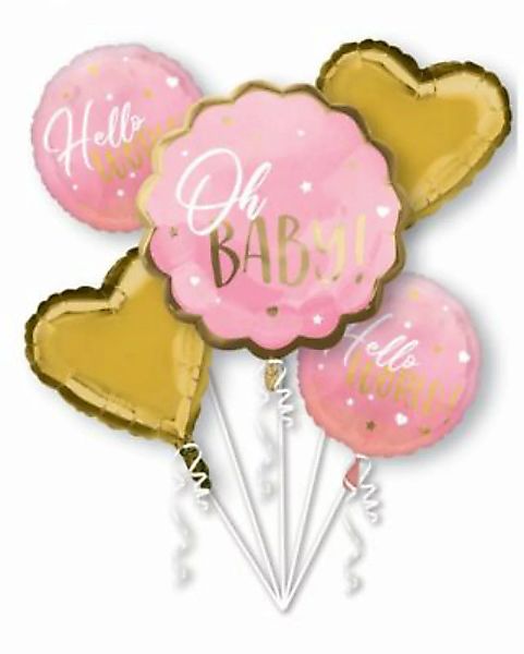 Amscan Hello World Folienballon Bouquet Pink als Deko Babypartys Folienball günstig online kaufen