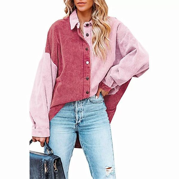 RUZU UG Langarmhemd Damen Sweatshirt aus Cord lockeres Hemdjacken Oberteil günstig online kaufen