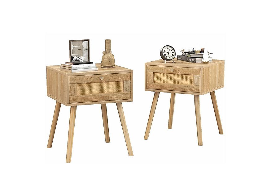 KOMFOTTEU Nachttisch (2-St), Beistelltisch mit Rattan-Design günstig online kaufen