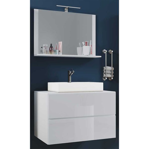 Gästebad Möbel in Weiß Hochglanz 52 cm tief (zweiteilig) günstig online kaufen