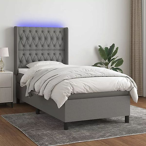 Vidaxl Boxspringbett Mit Matratze & Led Dunkelgrau 100x200 Cm Stoff günstig online kaufen