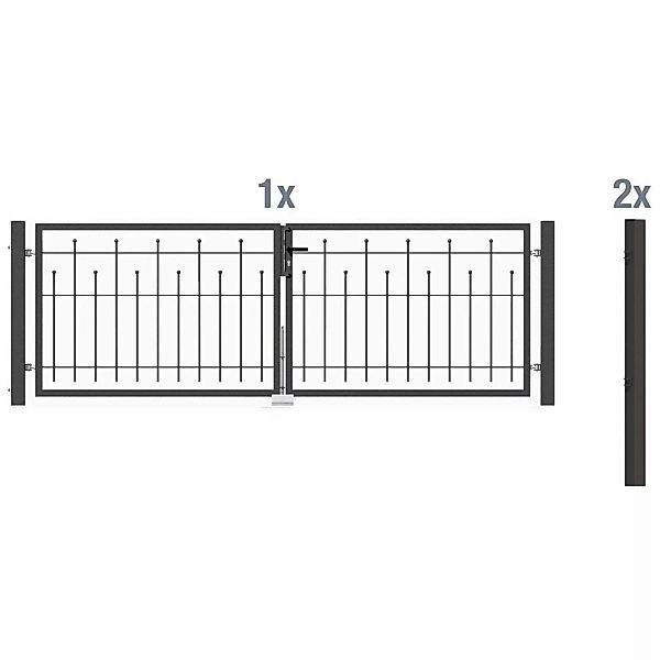 Metallzaun Doppeltor-Set Madrid Anthrazit z. Einbetonieren 80 cm x 300 cm günstig online kaufen